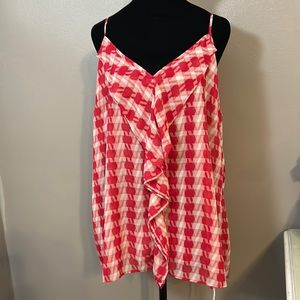 CAbi 341 red white houndstooth cami ruffle front spaghetti strap Women’s XLARGE